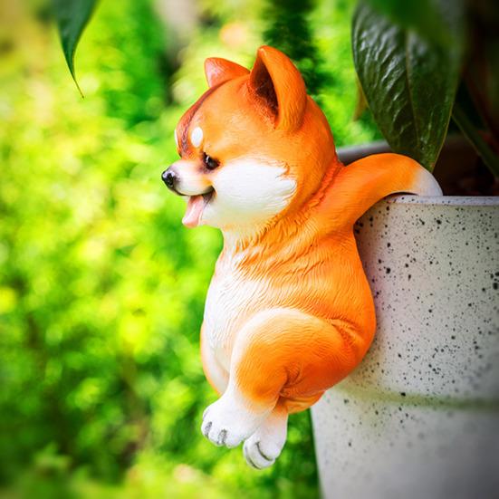 Dog Ornament Resin Animal Dog Figurine Bonsai Mini Plants Garden Hanging Pot Decor Decoration