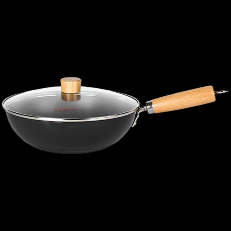 Mei Chu 20cm Flat-Bottom Carbon Steel Non-stick Wok with Lid