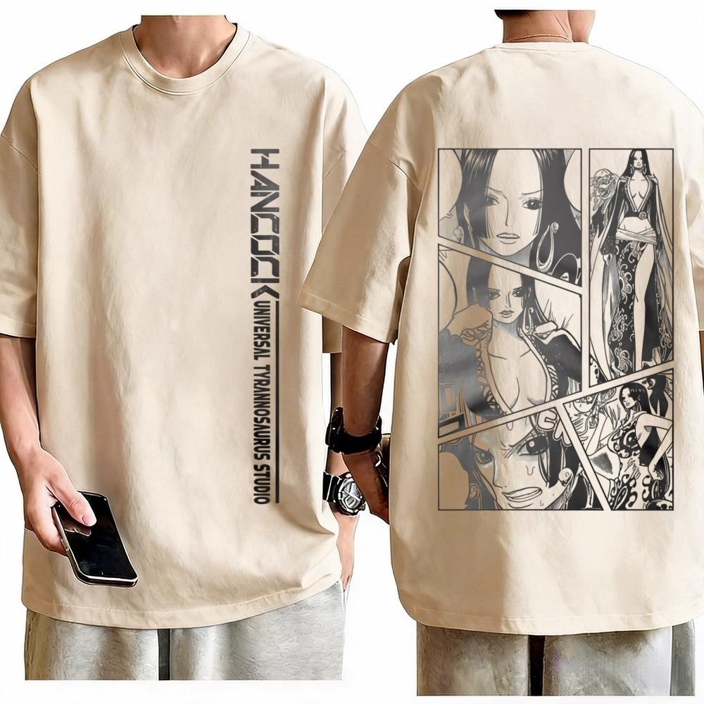 One Piece Boa Hancock T-Shirt Unisex Harajuku Anime Grafikdruck Rundhals Reine Baumwolle Mode Streetwear Oberteile Für Männer Frauen M beige