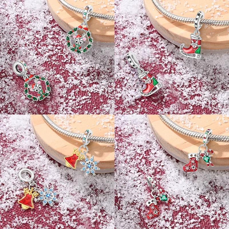 Coppersanta Claus Elk Socks Christmas Charms Beads Fit Original Bracelets Diy Party Jewelry Festival Fine Gifts For Women