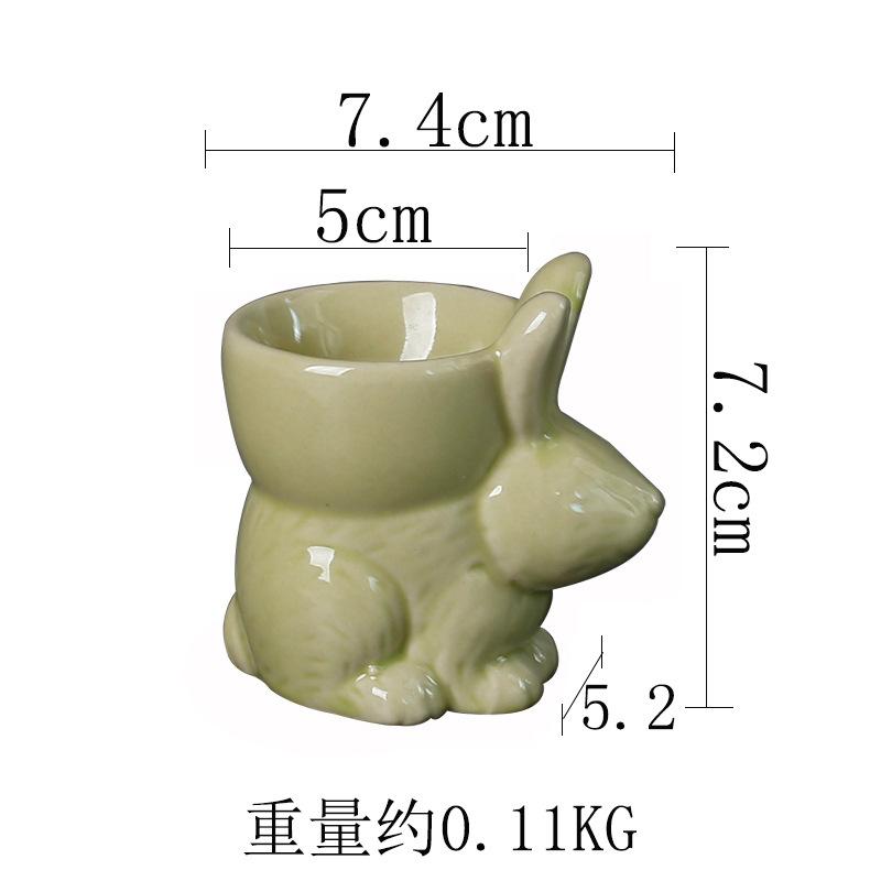 Hand-Painted Rabbit Egg Holder Ceramic Egg Cup Creative Three-Dimensional Cartoon Ornament Ring Beauty Sundries Storage Box