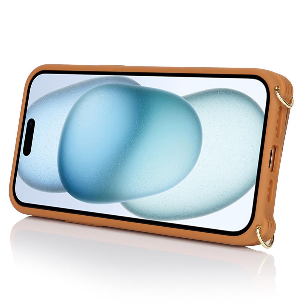 For iPhone 15 Plus/14 Plus Case Card Bag PU Leather+TPU Phone Cover with Ring Kickstand