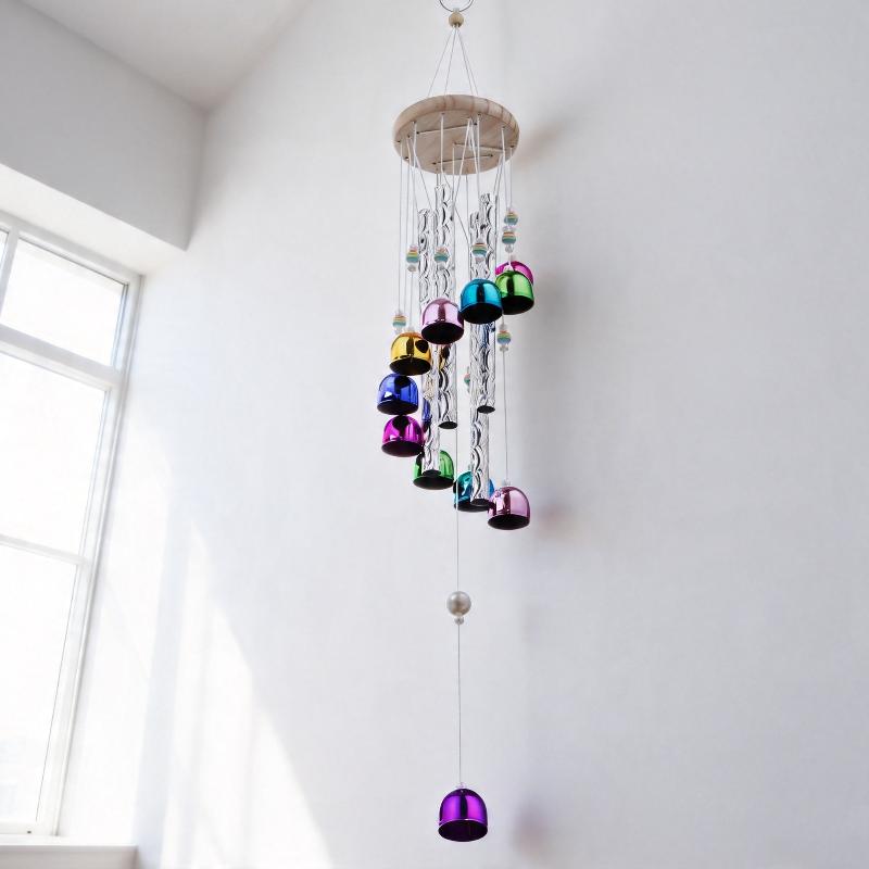 Colorful Metal Wind Chimes Wooden Top Hanging Decor With Flower Beads Wind Chime For Home Garden Patio Terrace Decor Wind Chimes