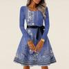 Women's Casual Fashion Long Sleeve  Vintage Long Dresses