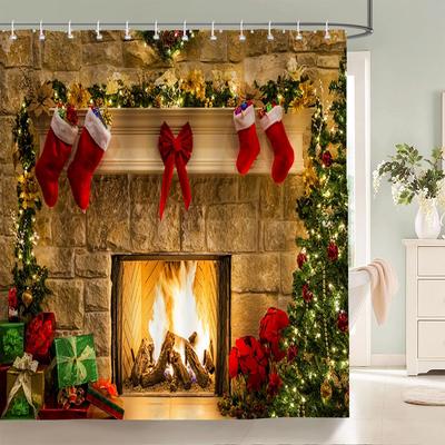 Merry Christmas Shower Curtains 3D Bath Curtains Snowman Santa Claus Tree Deer Decorative Polyester Fabric 180*240Cm Screen