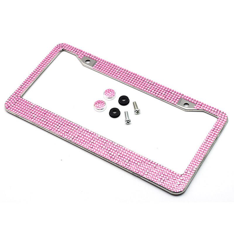 License Plate Holder Stainless Steel License Plate Frame Bling Rhinestone Front Rear License Plate Frame
