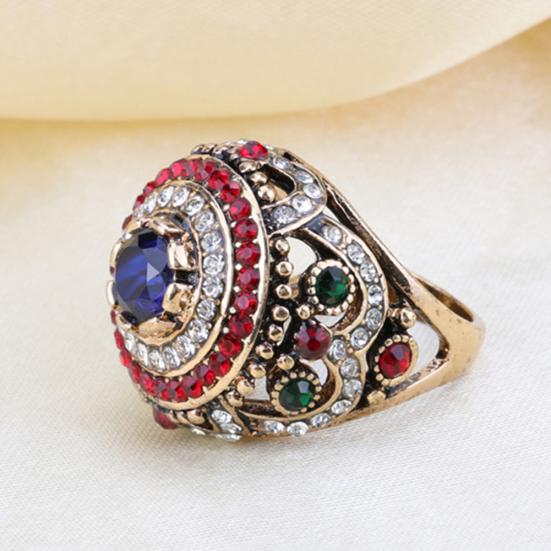 Women's Luxury Round Colorful Rhinestone-Inlaid Finger Ring Party Jewelry Gift