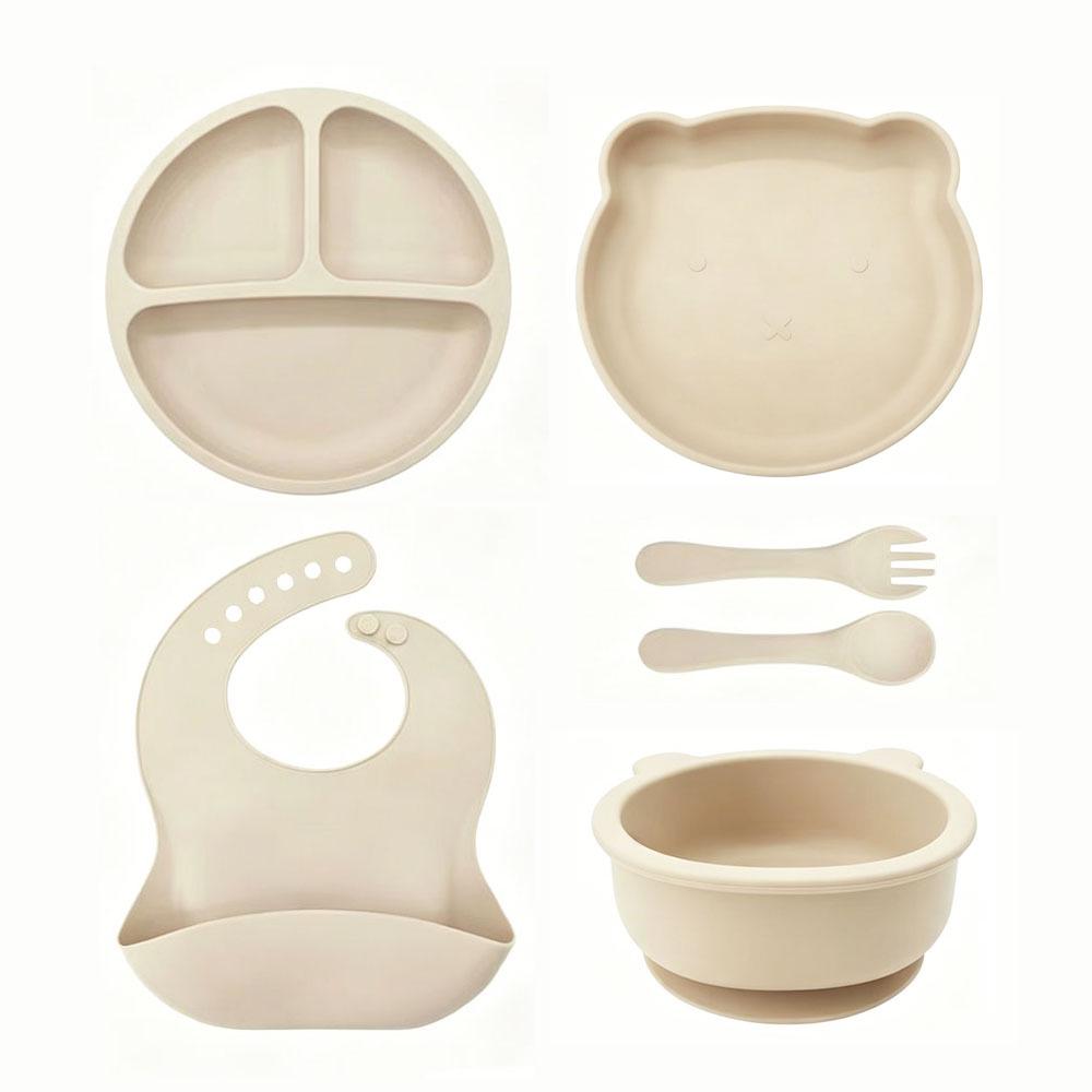 Silicone Baby Tableware Set: Feeding Bowl, Fork, Spoon & Food-Grade Dinner Plate