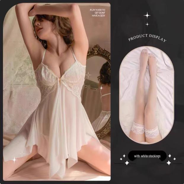 Atmosphere Luxury Lace Nightgown with Underwire and Tie, Exuding Pure Desire and Elegance