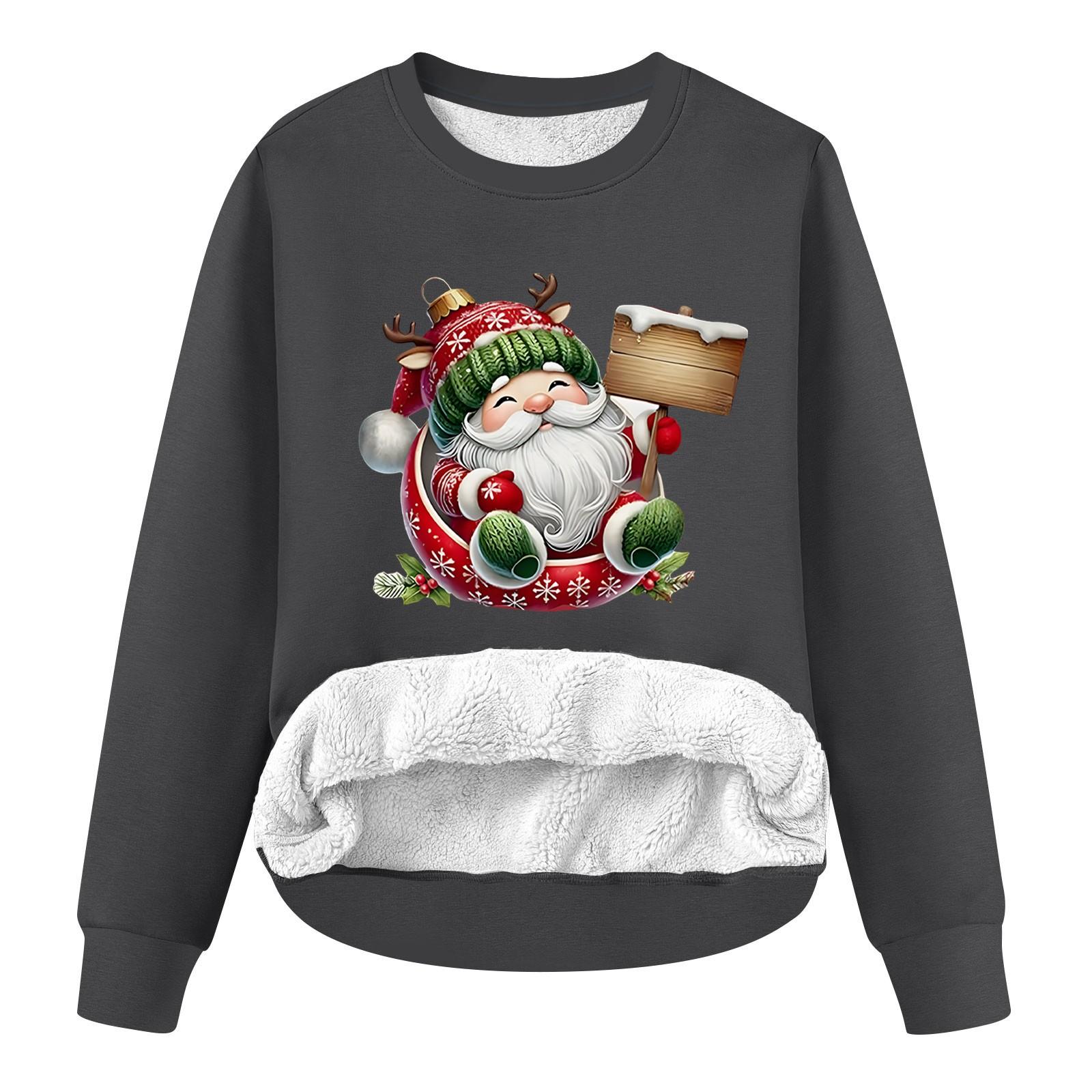 

Женский модный свободный флисовый свитер с круглым вырезом и длинными рукавами с рождественским принтом XL