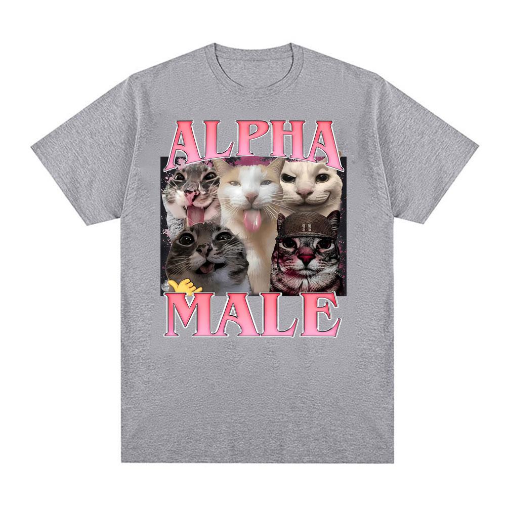 Alpha-Männchen Lustiges Katzen-Meme T-Shirt Unisex Kleidung Harajuku Mode Klassisches Sommer-T-Shirt Lässiges Übergroßes Hochwertiges T-Shirt