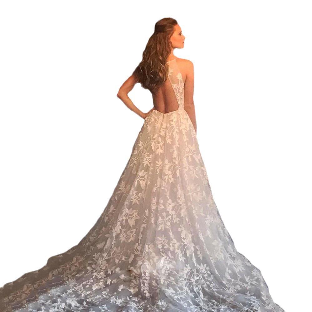 1011 European and American New White Long Dress, Sexy V-neck Suspender Dress, Hollow Lace Dress