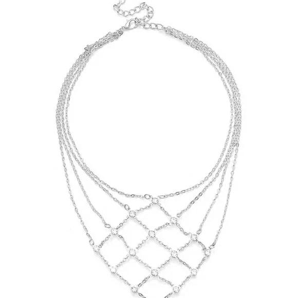 Summer Hollow Mesh Necklace Fashion Party Rhinestone Collarbone Chain Necklace