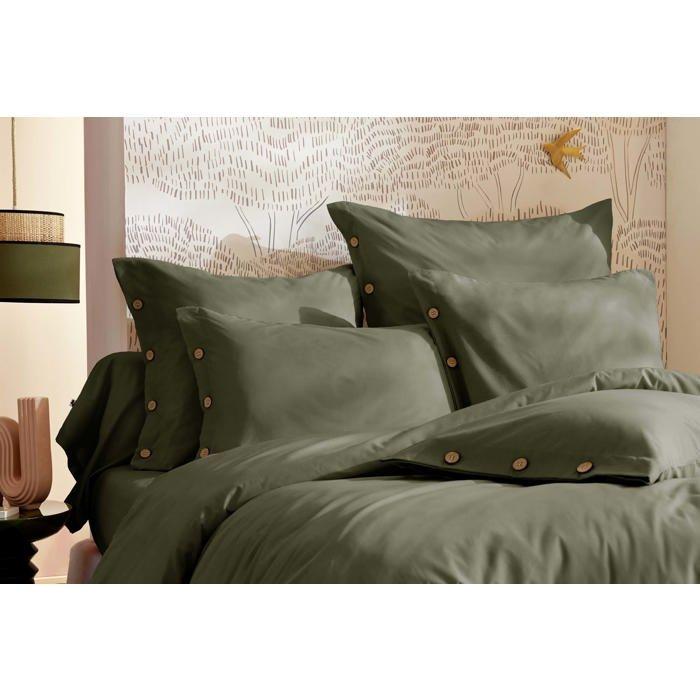 Housse de couette en percale 220 x 240 vert romarin Perrine