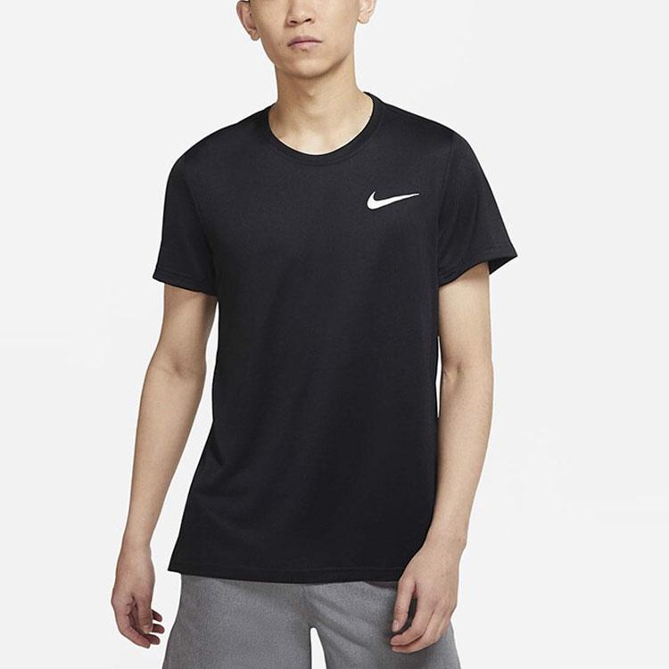 Nike T-shirt sportiva casual da uomo a maniche corte, tinta unita, colore nero