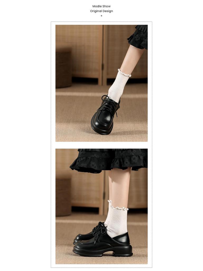 Dámské kožené šněrovací mokasíny na silné podrážce - Jaro 2025, britský styl, univerzální boty zvyšující výšku
