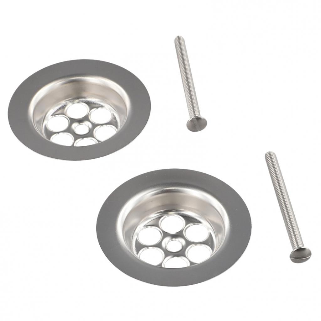 2 Set Bath Hole Spare With Screw 70mm Silver Lids + Screws Stainless Steel