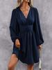 2025 Autumn/Winter Europe & America Oblique Neck Lantern Sleeve Pleated Waist Retro Dress