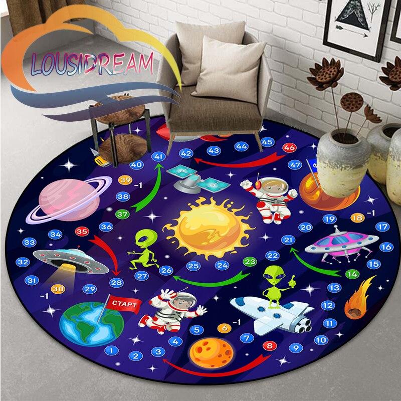 Space Universe  Vector Ufo and Many Planets In Galaxy Round Bedroom Floor Mat Computer Chair Area Decoration Carpets