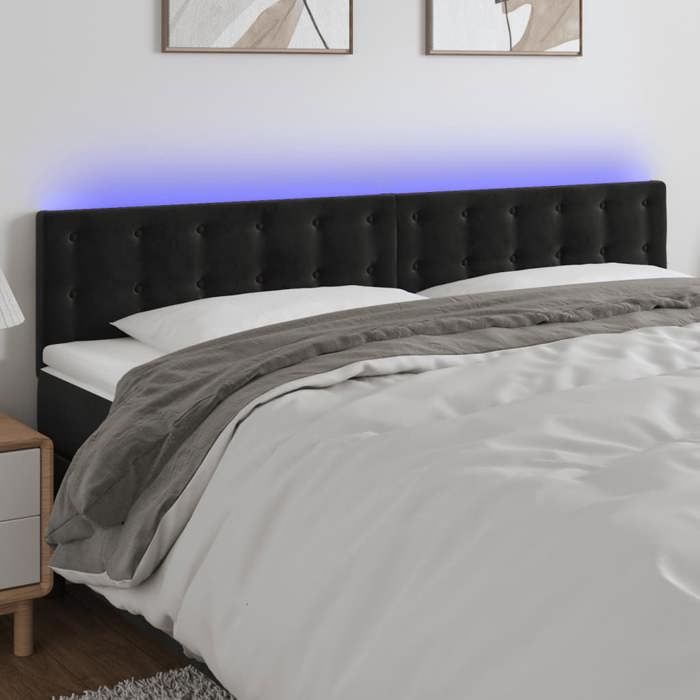 VidaXL Tête de Lit à LED Meuble de Chambre à Coucher Accessoire de Lit Double Tête de Cadre de Lit Intérieur Noir 3122108