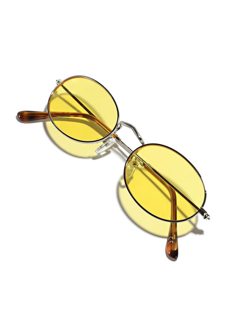 Metal Glasses Autumn And Winter Color Oval Round Frame Sunglasses Women'S Retro Ins Sunglasses Men