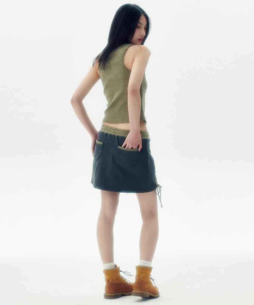 Leoninghai Washed Sweat Mini Skirt [Charcoal]