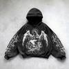 Pánská mikina s kapucí silně praná Y2k gotické oblečení retro streetwear vzor dámský pulovr ležérní móda pro muže Harajuku