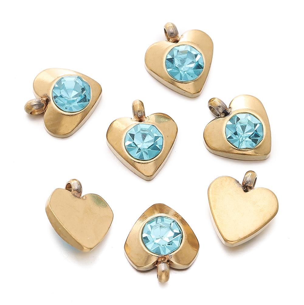 10pcs Gold Color Stainless Steel with Crystal Rhinestone Charms Heart Pendants for DIY Necklace Earrings Charm Jewelry Making