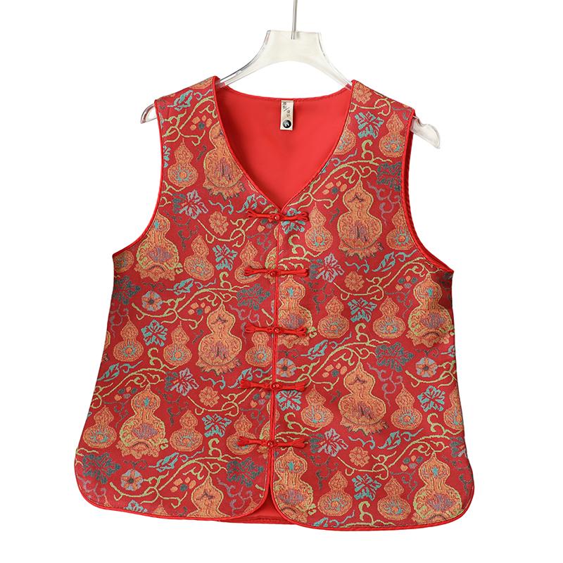 2026 Frühjahr/Herbst Damen Rote Jacquard-Weste mit Froschknöpfen - Ärmellose Oberbekleidung im Chinesischen Nationalstil