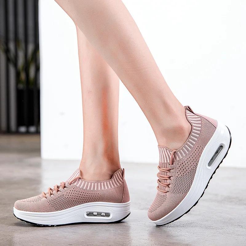 Net Fabric Low Help Breathable Solid Color Air Cushion Thick Soled Slip-on 2025 New Large Size Women's Shoes Zapatos De Mujer