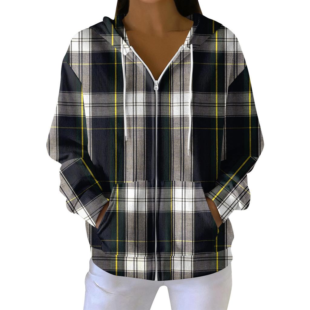 Dam Casual Mode Långärmad Dragkedja Jultryck Stickad Hoodie