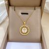 Round Cross Light Luxury Temperament Gorgeous Full Diamond Necklace Women'S Versatile Collarbone Chain Titanium Steel Chain