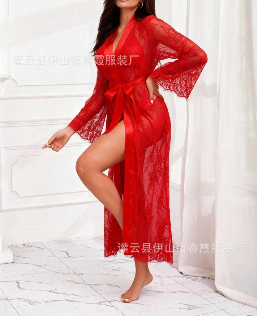 Sex Underwear Women's Light Luxury Sexy Hollow Temptation Lace Pajamas Nightgown Set