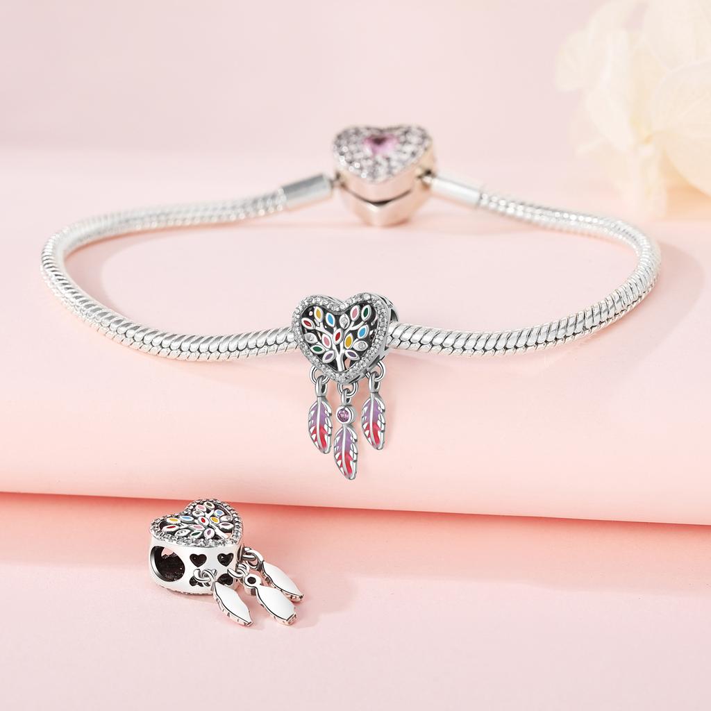 Beads Copper Charms Original Colorful Life Tree Heart Beads Fit Bracelet Jewelry Diy Women Fine Gift Accessory