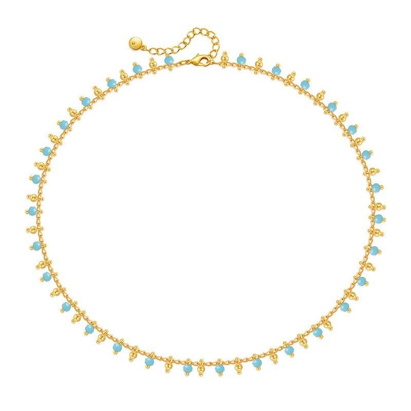 Exotic Style Crystal Beaded Simple Clavicle 18k Gold Plated Necklace