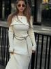 Ladies Knitwear Maxi Dress Fashion Knit Long Dress Off-Shoulder Female Ribbed Loose High Waist Elegant Autumn Party Dress