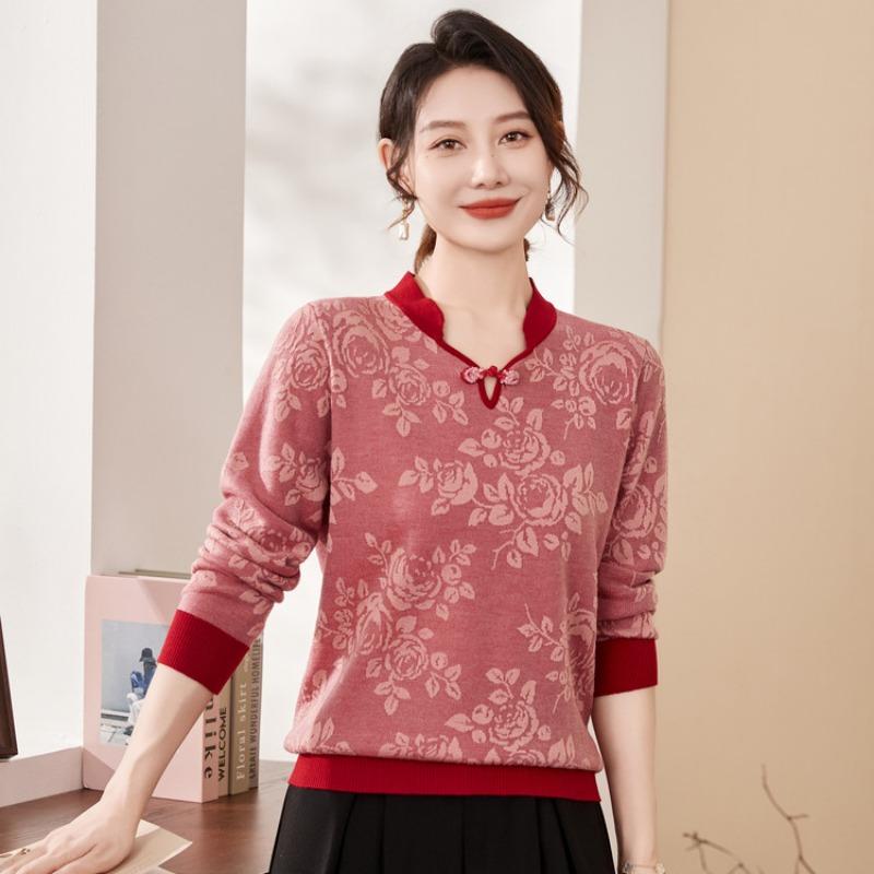 

Свитер свитер для женщин среднего и пожилого возраста осень и зима новый свободный большой размер свитер для мамы осенний вязаный свитер 3XL темно-красного