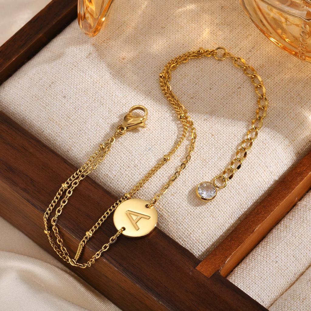 Vnox Dainty Initial Coin Bracelets, Womens Layerd A-Z Letters Monogram Bracelet, Stacked Stainless Steel Link Chain Bracelets