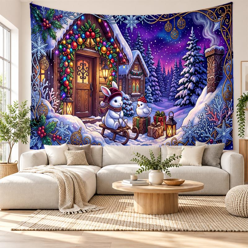 Weihnachtlich bedruckter Wandteppich für Schlafzimmer Wohnzimmer Wanddekoration Feiertagsgeschenk