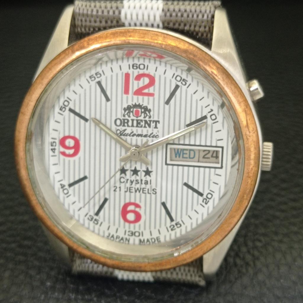 AUTOMATICKÉ VINTAGE ORIENT CRYSTAL JAPONSKO 46941 PÁNSKÉ HODINKY S BÍLÝM CIFERNÍKEM a703326-1 R213b-a703326