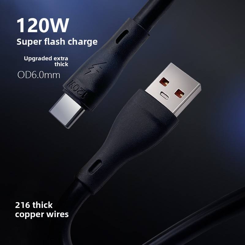 Type-C/USB-A Data Cable 120W 6A Super Fast Charging with Pure Copper Core PVC Jacket 2m Model TPC01
