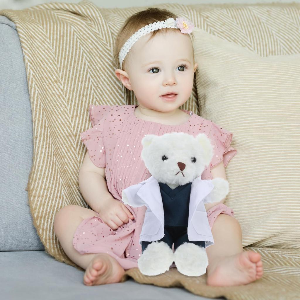 DECHOUS Doctor Bear Doll, Plush Toy Bear, 30cm, Animal Doctor Doll, PP Cotton, Recording Function, Doctor Bear (White)