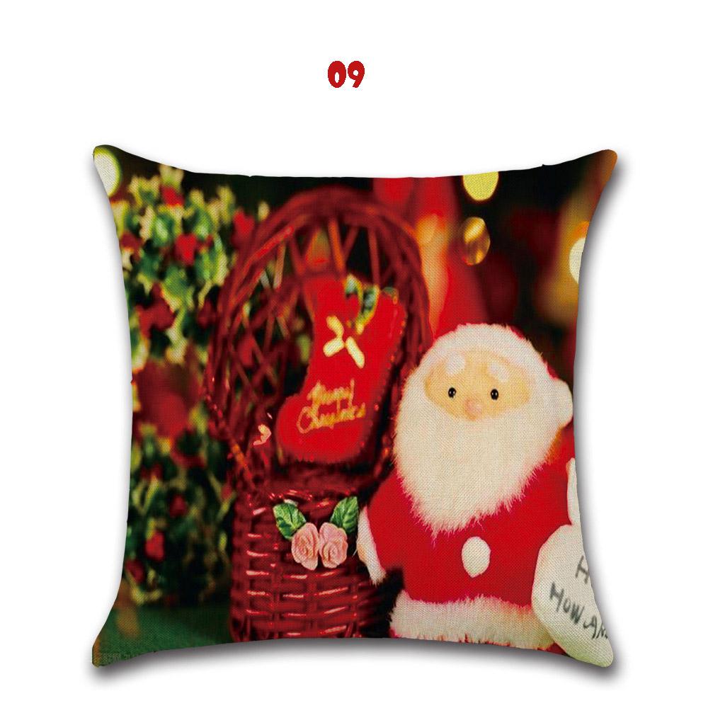 Happyspree Happy Christmas Pillow Cases Stylish Flax Sofa Cushion Covers For Festive Decor