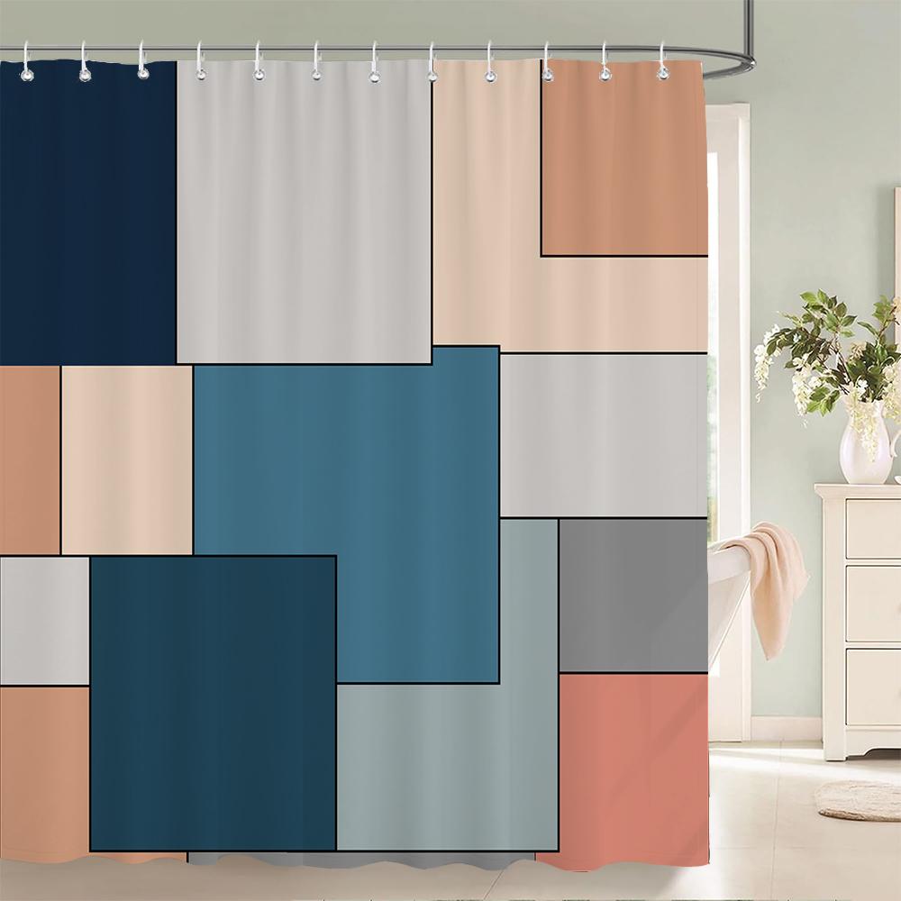 Blaue Geometrische Sechseckige Duschvorhänge Wasserdichter Stoff Badezimmervorhang mit Haken Dekoration Badewannenvorhang Toilettentrennwand