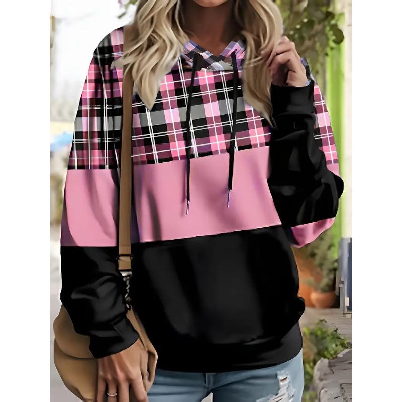 Autumn and Winter Women's Plaid 3D Printed Hooded Sweater Comfortable and Breathable Hoodies & Sweatshirts (women’s)