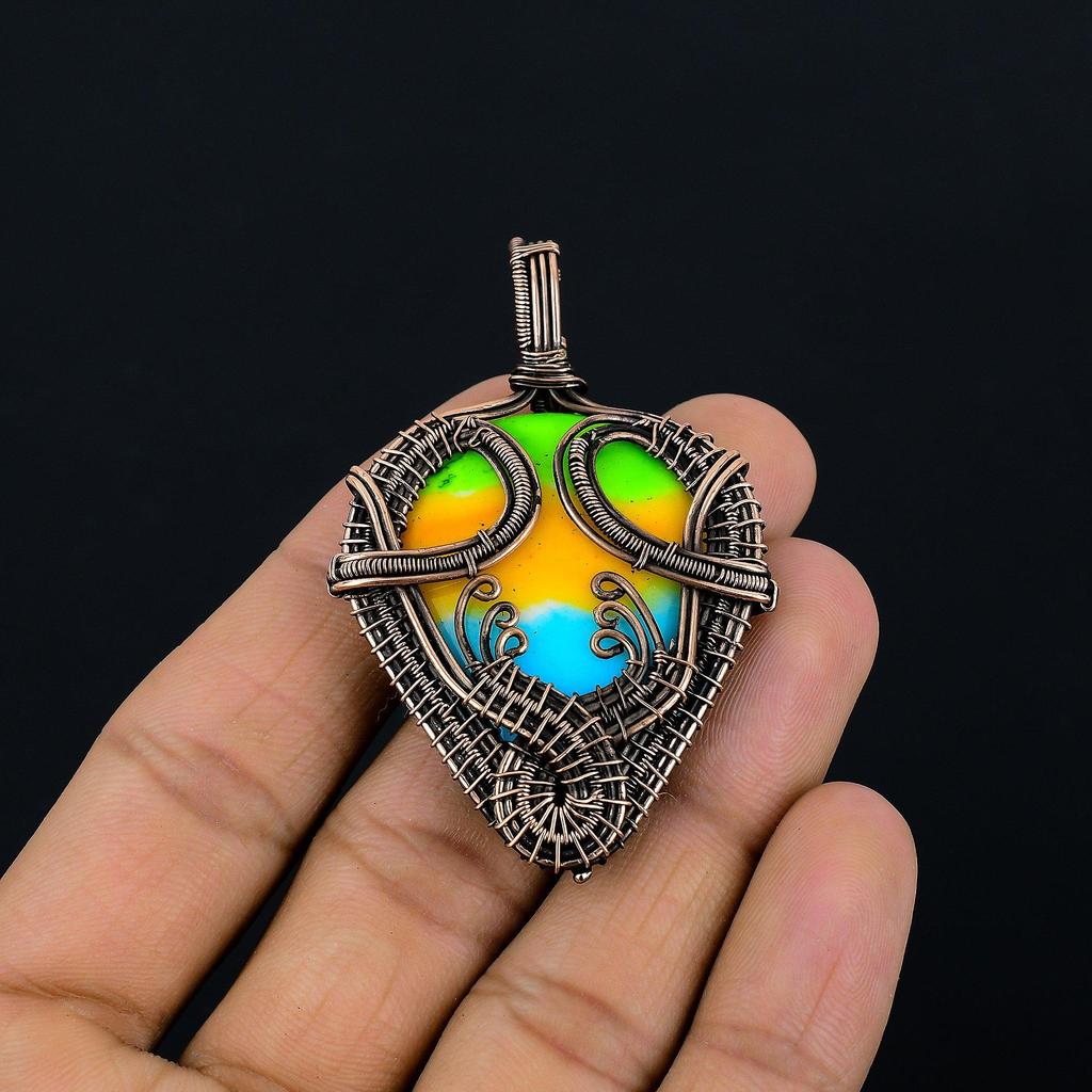 Multi Color Druzy Pendant, 999 Copper Wire Wrapped Gemstone Jewelry, Handmade Pendant, For Mother Day