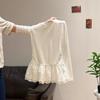 Lace Trim Plush Long-Sleeve Top for Autumn/Winter: Slimming, Stylish, and Versatile