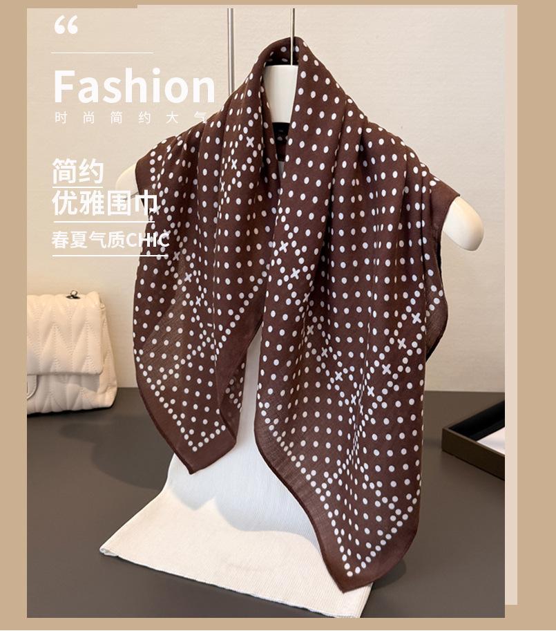 Simple aesthetic polka dot herringbone pattern cotton and linen small square scarf silk scarf imitation velvet headscarf shawl sunscreen scarf scarf