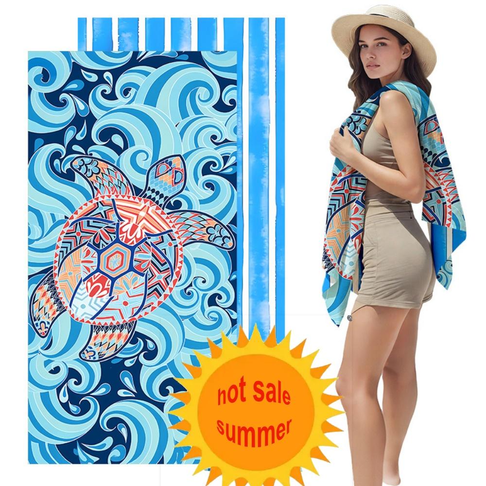 Bohemian Sea Turtle Print Beach Towel Soft Absorbent Microfiber Towel for Men Women Summer Beach Pool Camping Gym Yoga Travel