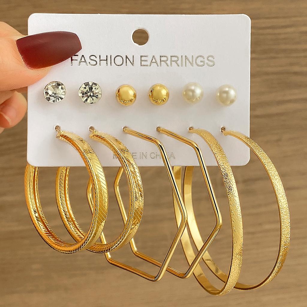 Studs Atmospheric Generous Pearls Diamonds Luxury Gold Glamour Temperament Accessory Earrings 12 Piece Set Earrings Summer Beach Bohemian Earrings